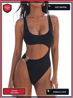 Women's One Piece Tummy Control Swimsuit Cutout Backless Monokini